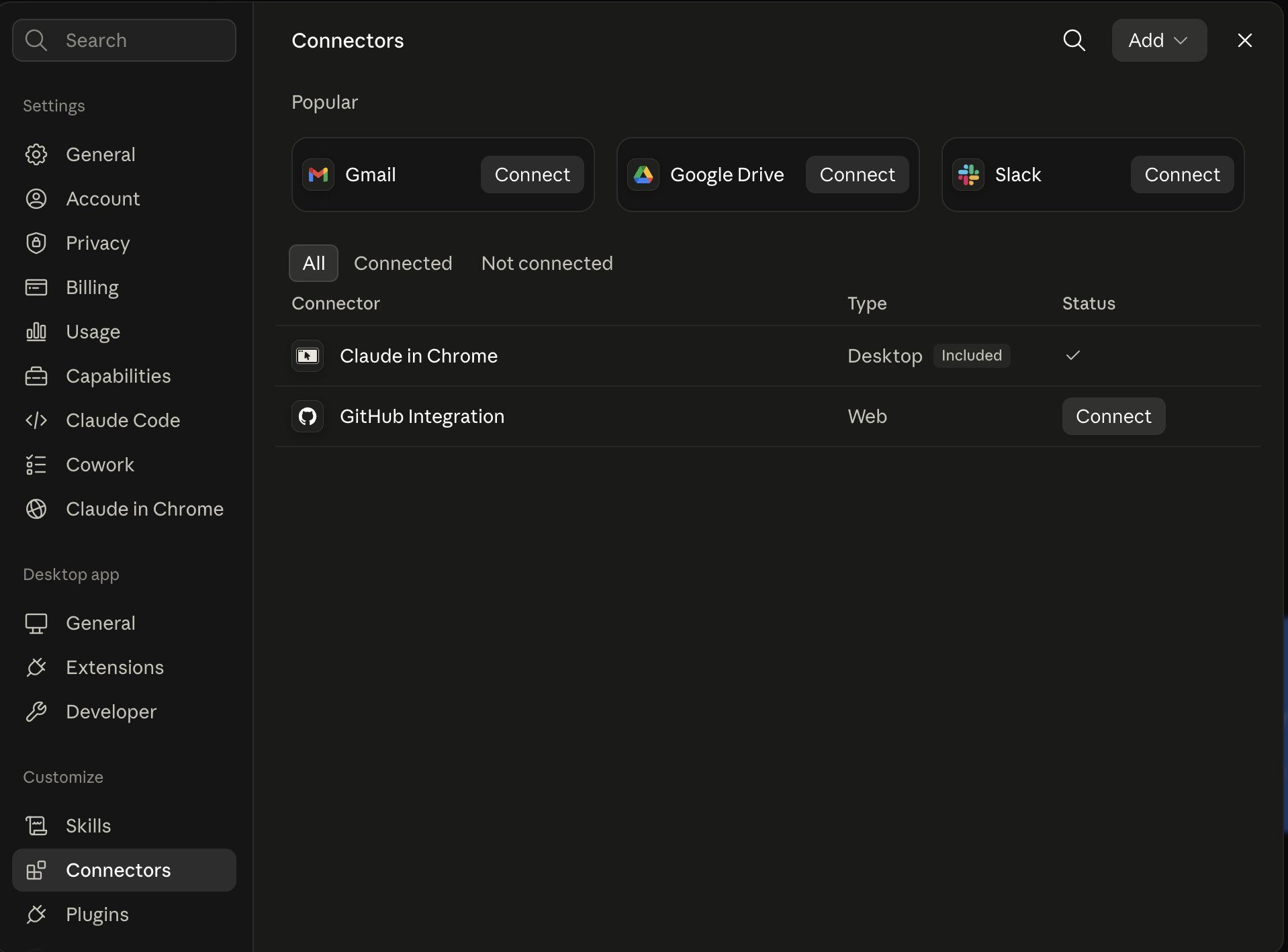 Claude Connectors screen showing Ootto connector setup