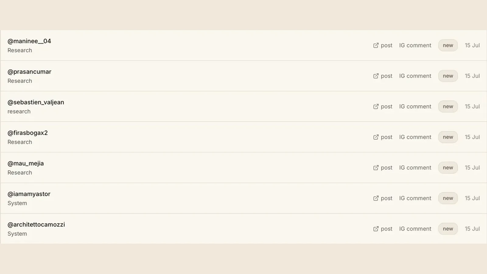 A leads-and-keyword evidence list used during the audit